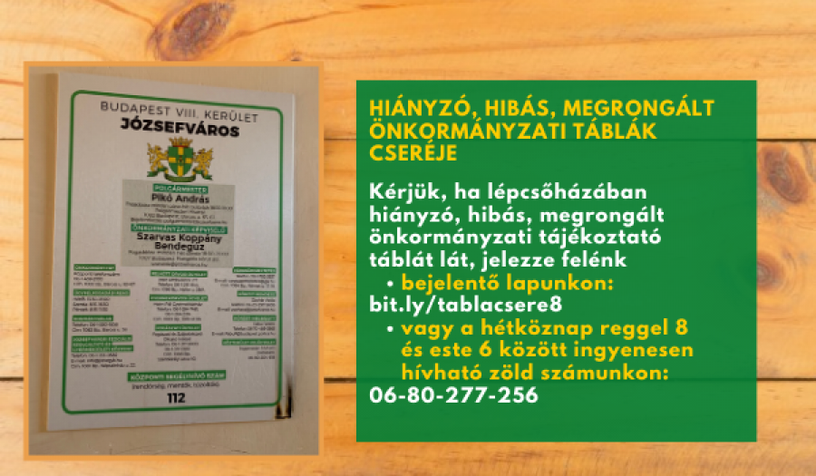 Hiányzó, hibás, megrongált önkormányzati táblák bejelentése