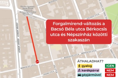 Forgalmirend- váltoozás a Bacsó Béla utca Bérkocsis és Népszínház utca közötti szakaszán