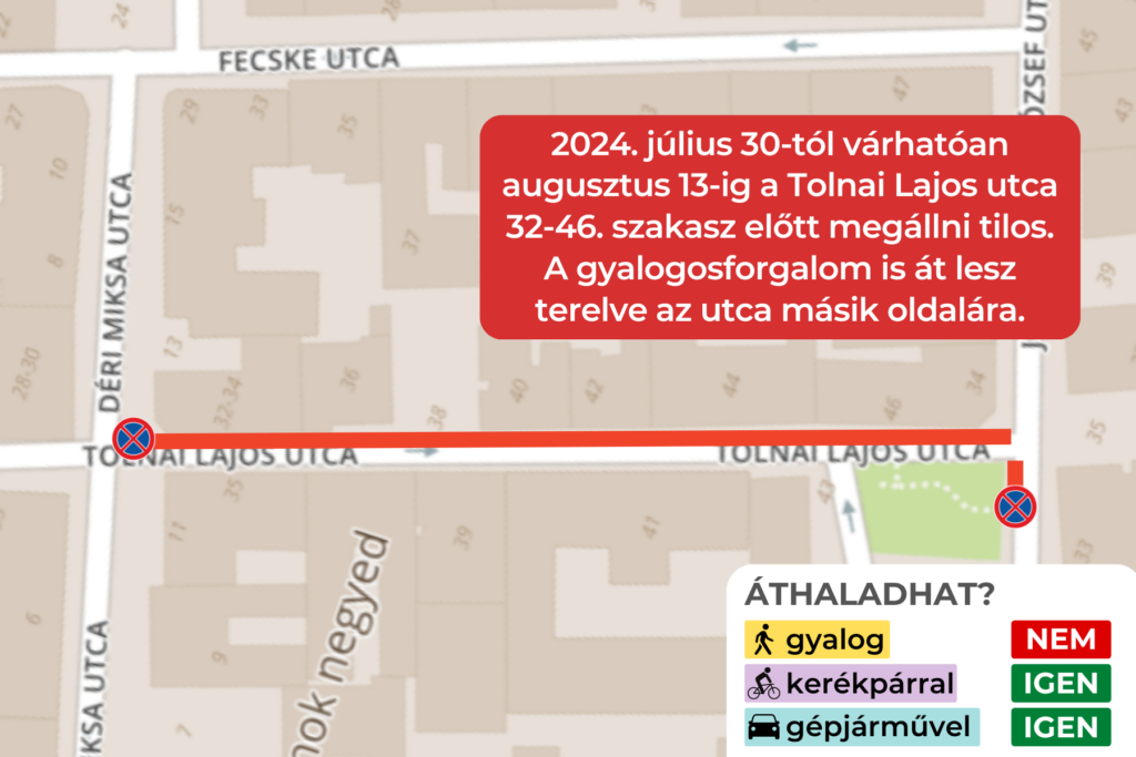 Megállni tilos a Tolnai Lajos utcában