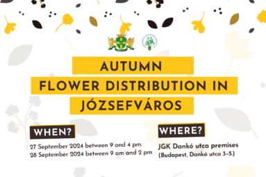 Autumn flower distribution in Józsefváros - 2024 When? 27 September 2024 between 9 and 4 pm. 28 September 2024 between 9 am and 2 pm Where? JGK Dankó utca premises (1086 Budapest, Dankó utca 3-5.)