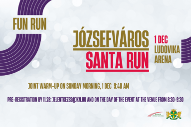 Józsefváros Santa Run this year, Sunday 1 December 2024 fun run pre registration: jelentkezes@jkn.hu, on the day of the event from 8:30-9:30