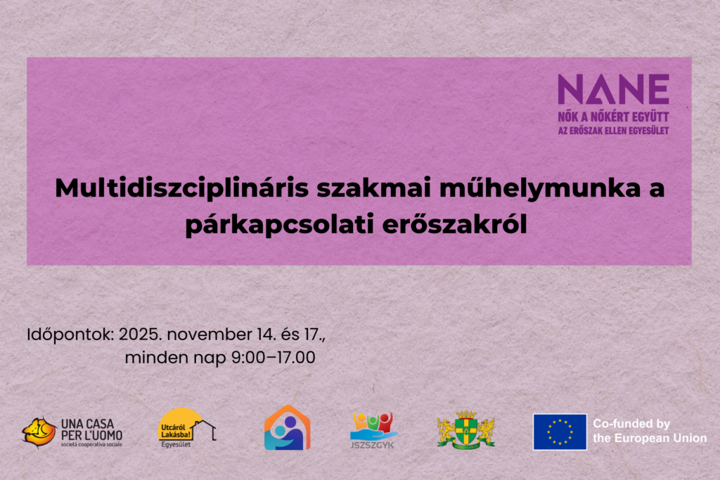 Multidiszciplináris szakmai műhelymunka a párkapcsolati erőszak áldozatainak támogatásáról Időpontok: 2025. november 14. és 17., minden nap 9:00–17:00  