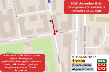2025. december 15-én toronydaru szerelés lesz a Százados út 24. előtt