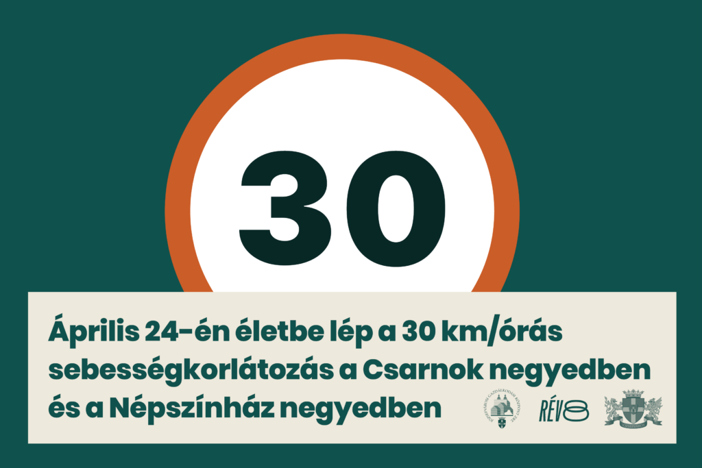 Április 24-én életbe lép a 30 km/órás sebességkorlátozás a Csarnok negyedben és a Népszínház negyedben  