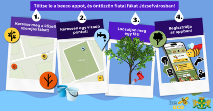 Töltse le a beeco appot és öntözzön fiatal fákat Józsefvárosban. Keresse meg a közeli szomja fákat! Keressen egy vízadó pontot. Locsoljon meg egy fát! Regisztrálja az appban