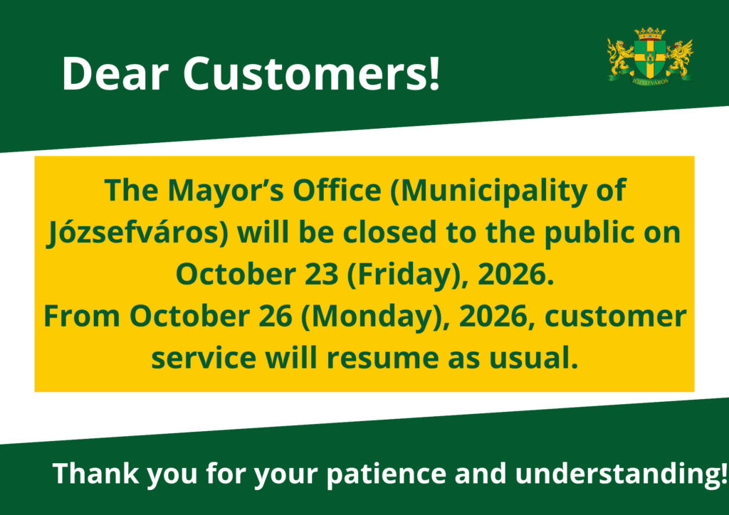 The Mayor’s Office (Municipality of Józsefváros) Will Be Closed on October 23, 2026.